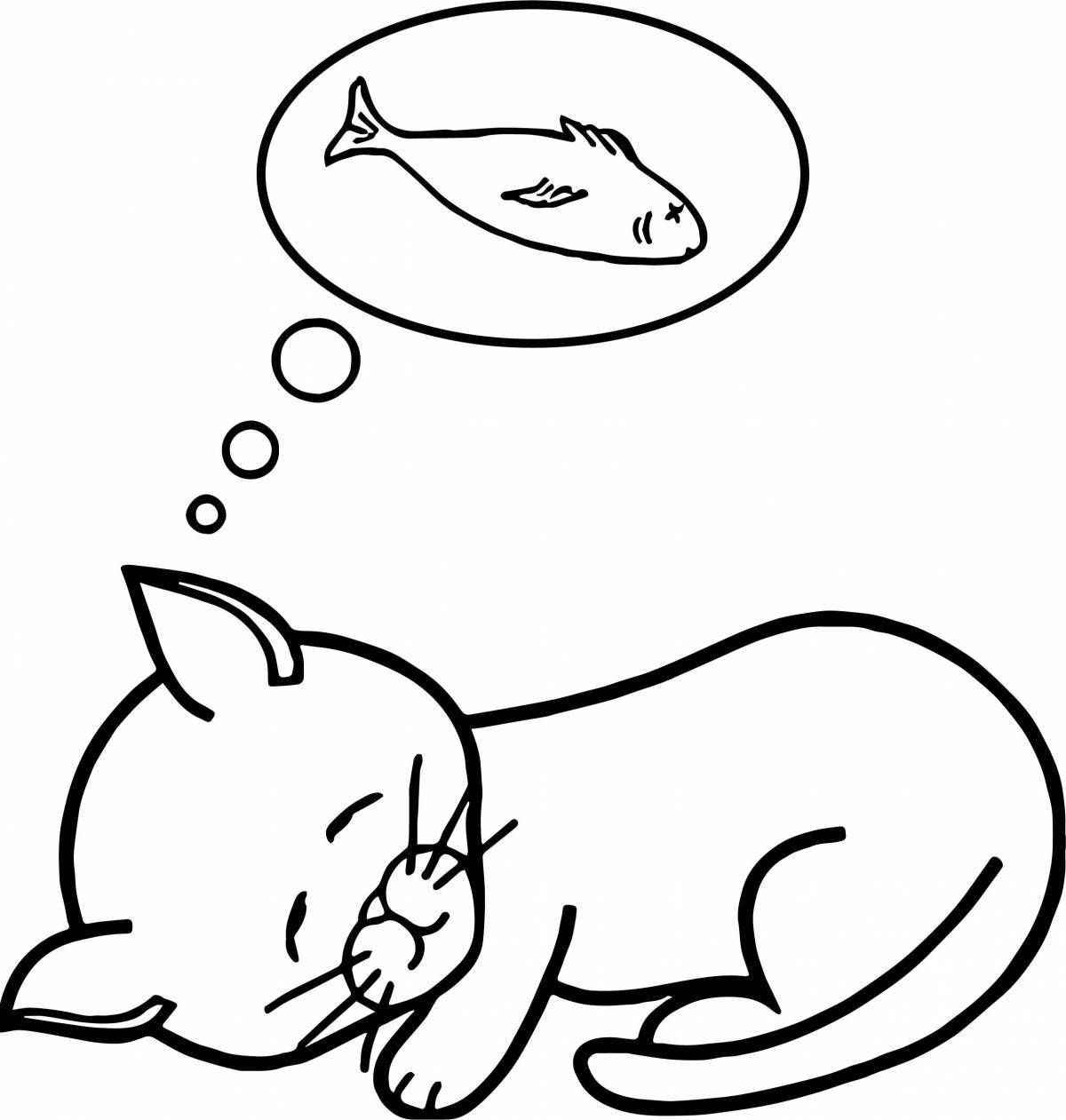 Coloring dreamy cat sleeping