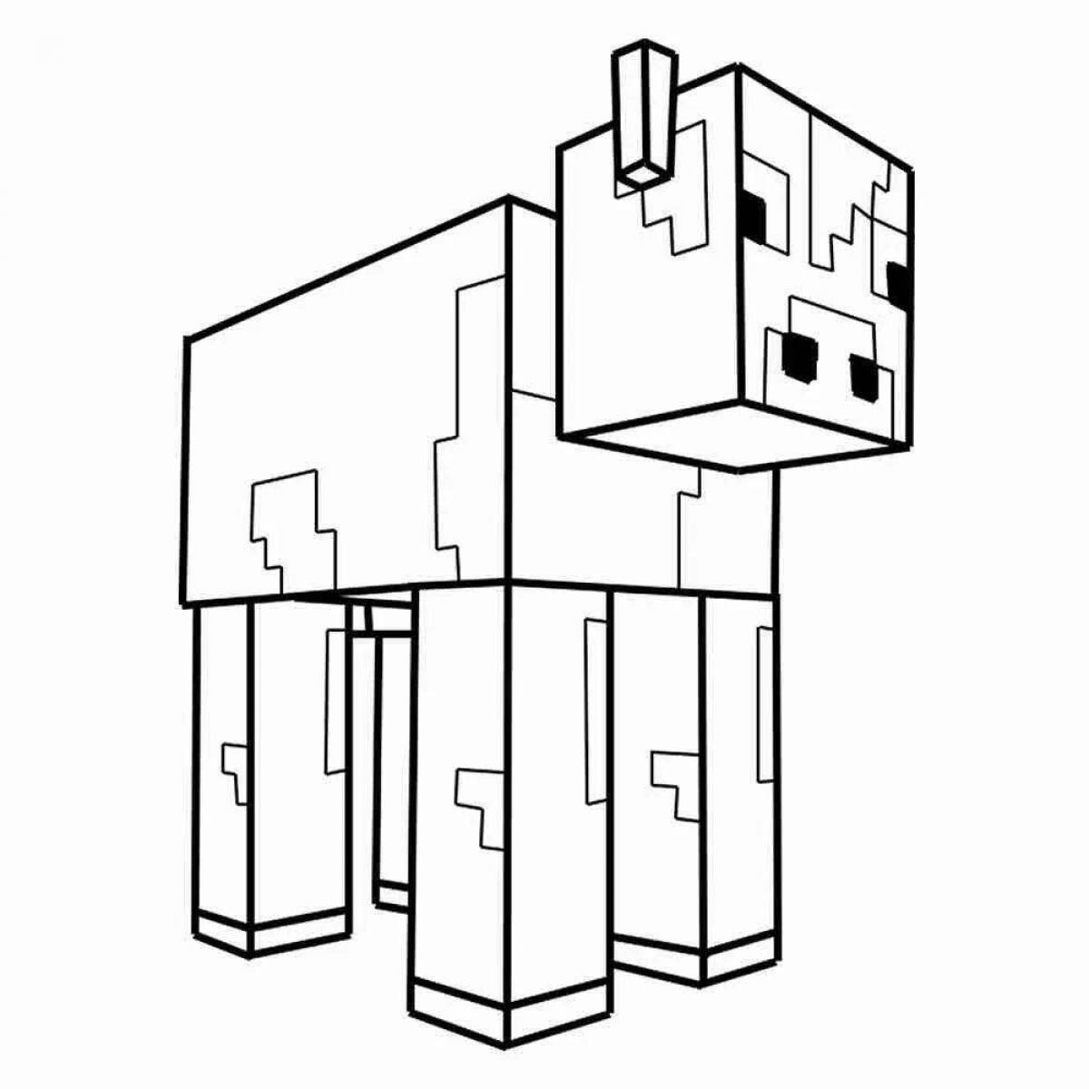 Funny minecraft cow coloring page