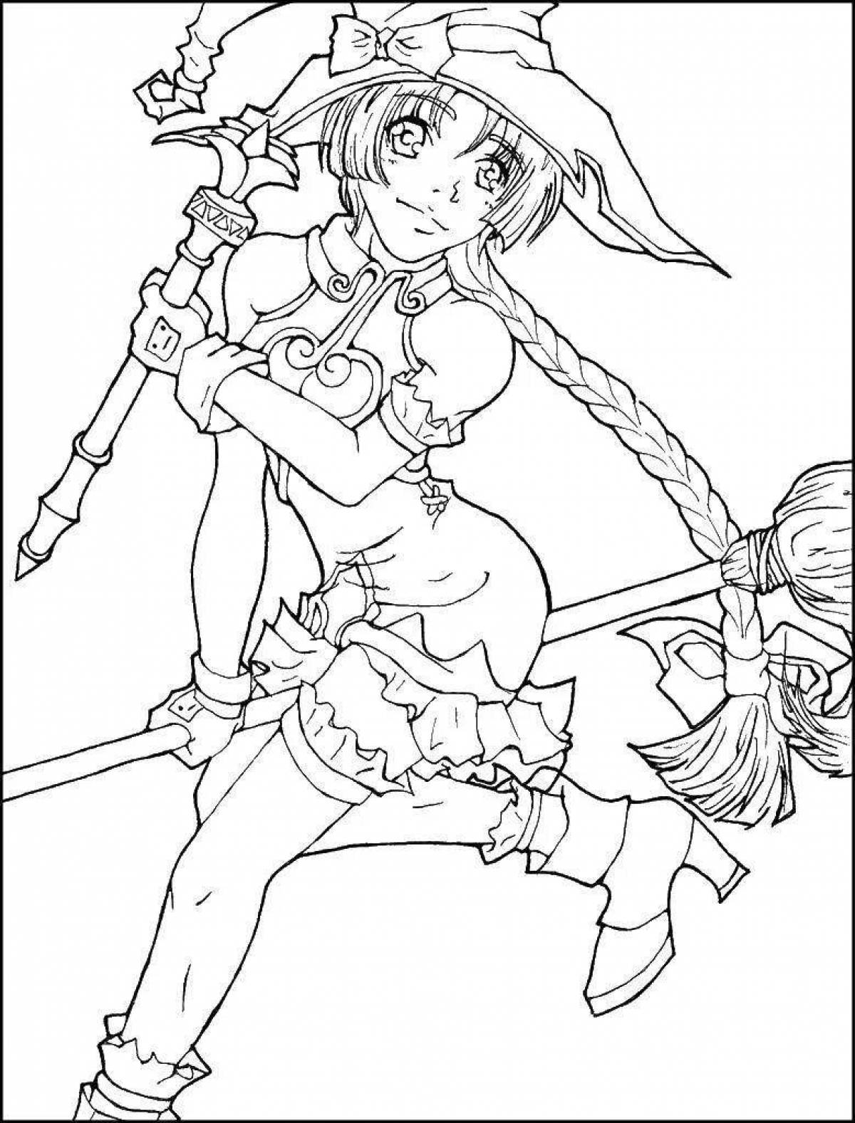 Anime witch tempting coloring book