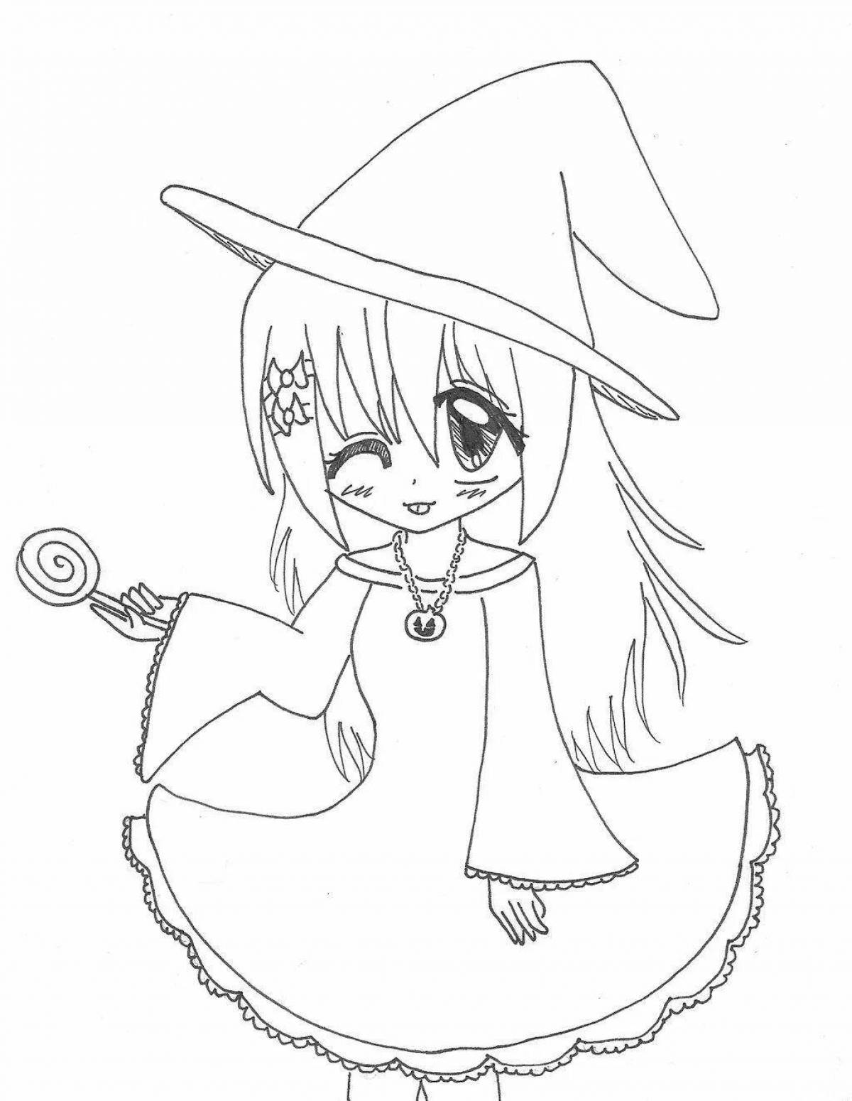 Attractive anime witch coloring book