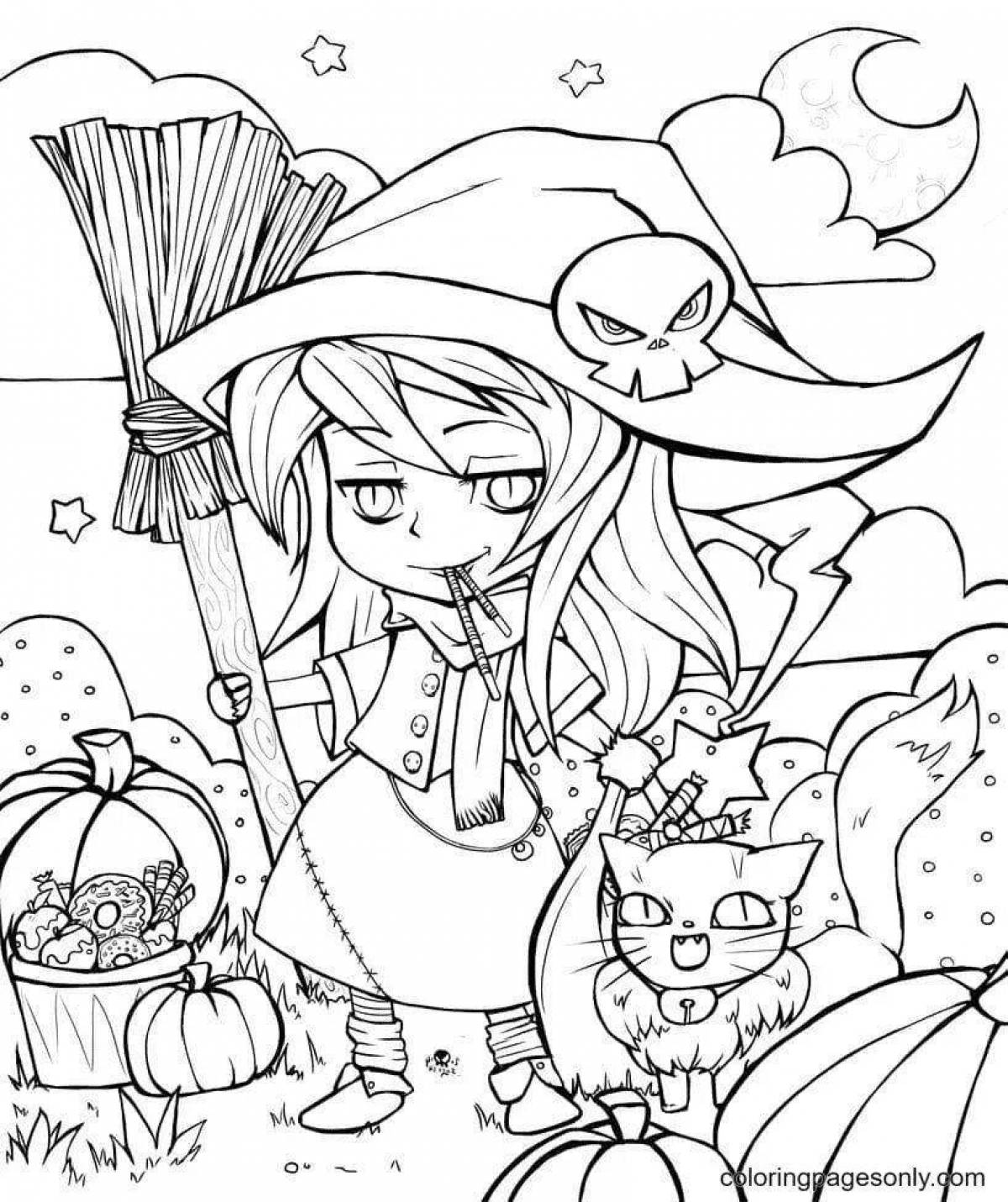 Enchanted witch coloring anime witch