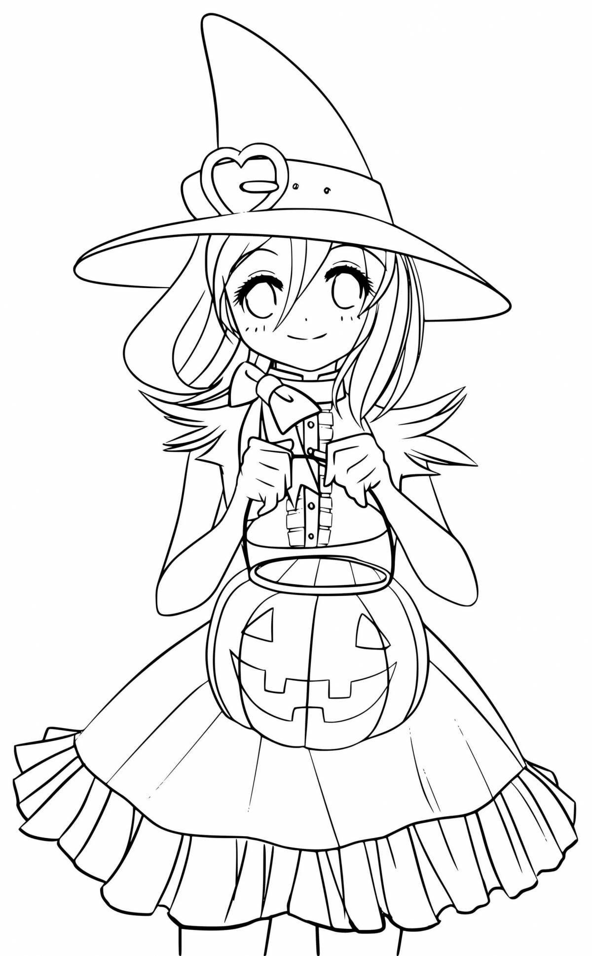 Confused witch coloring anime witch
