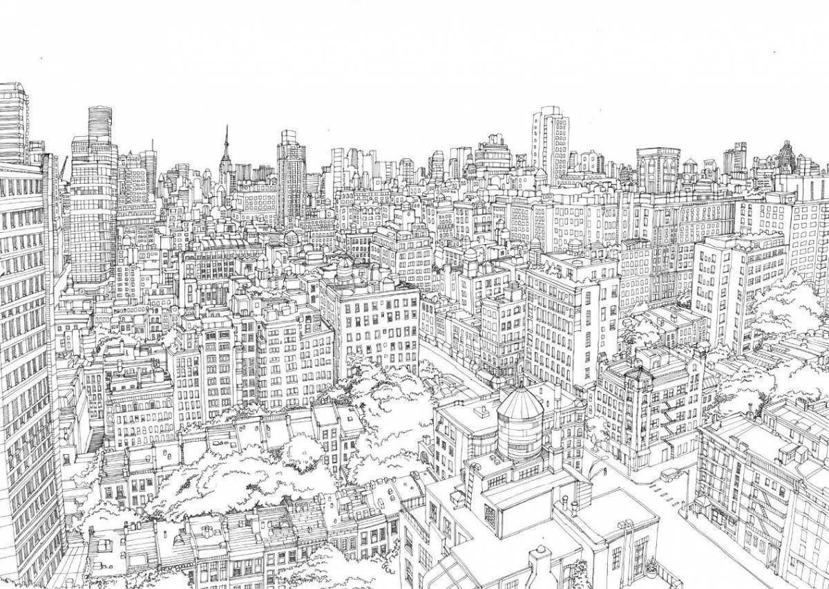 Awesome night city coloring page