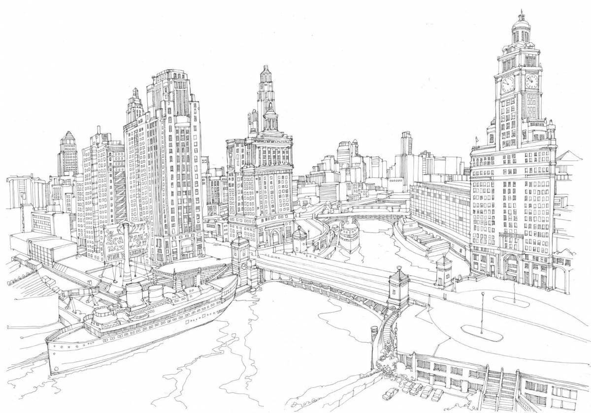 Coloring book inviting night city