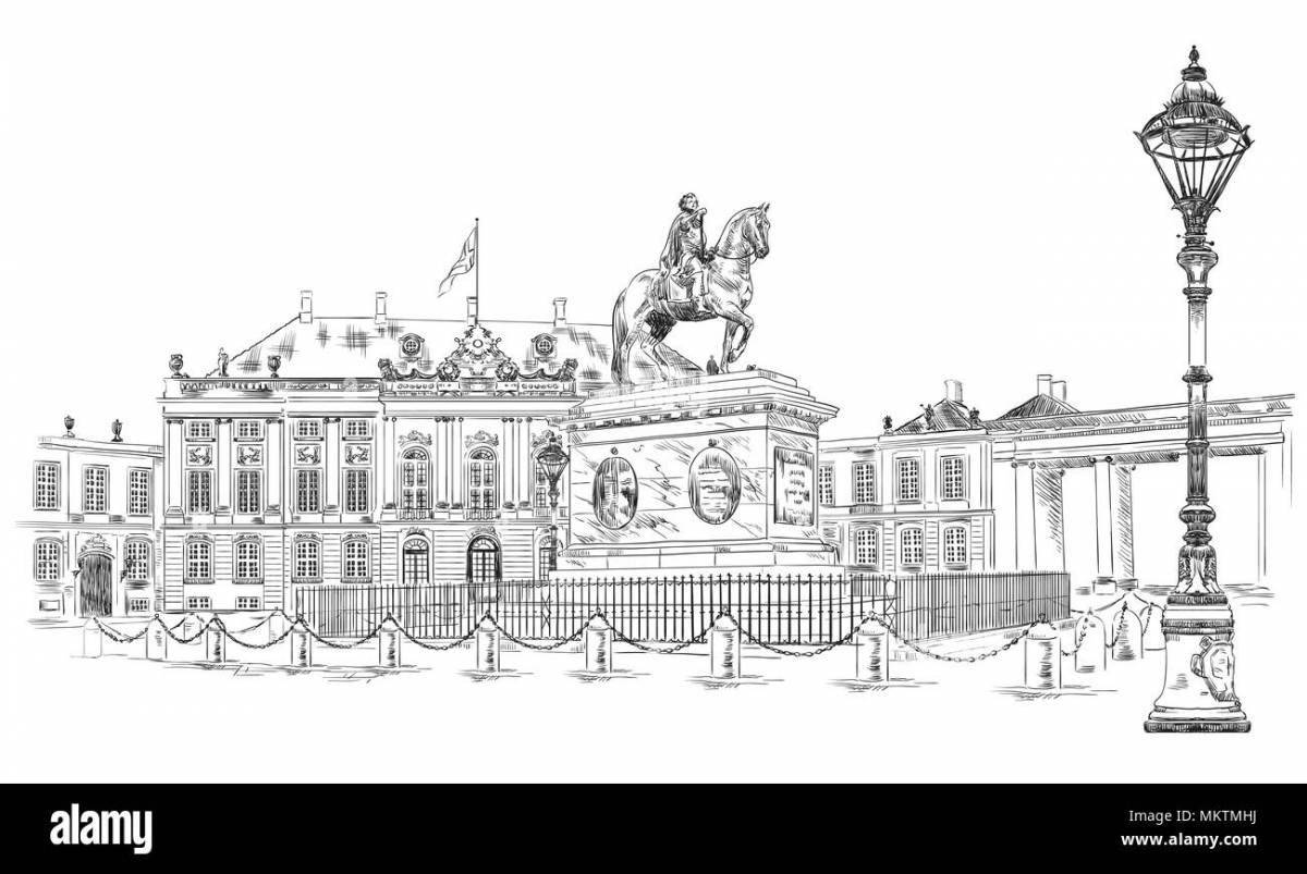 Exquisite palace square coloring page