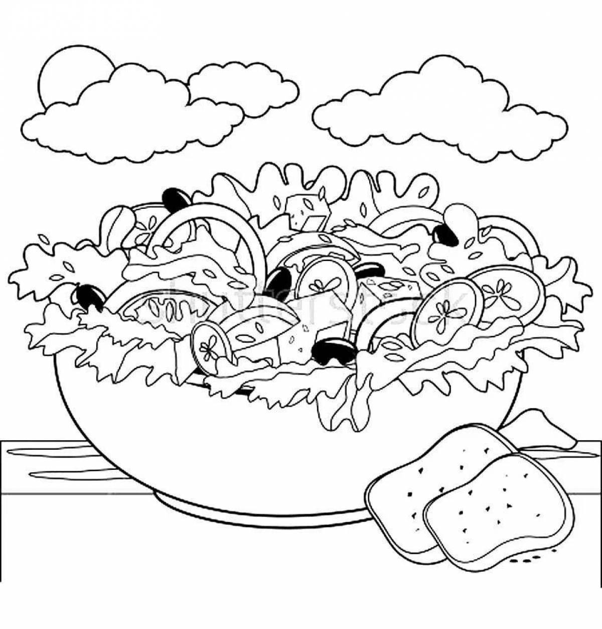 Colorful vegetable salad coloring book