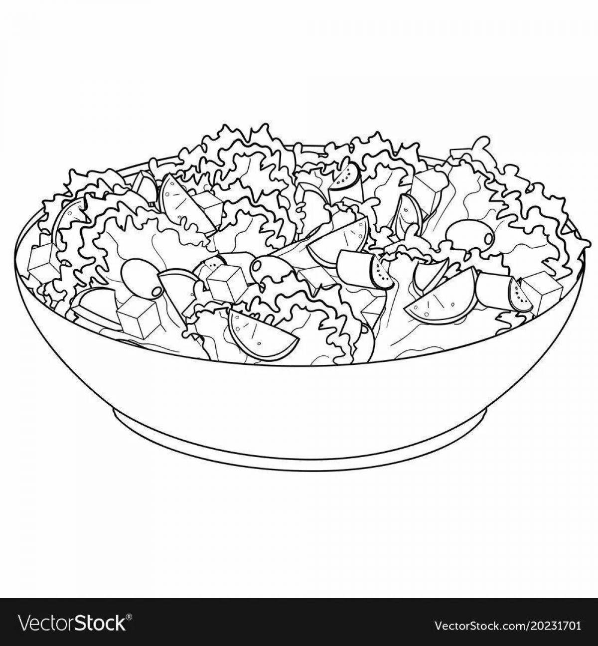 Coloring page cheerful vegetable salad