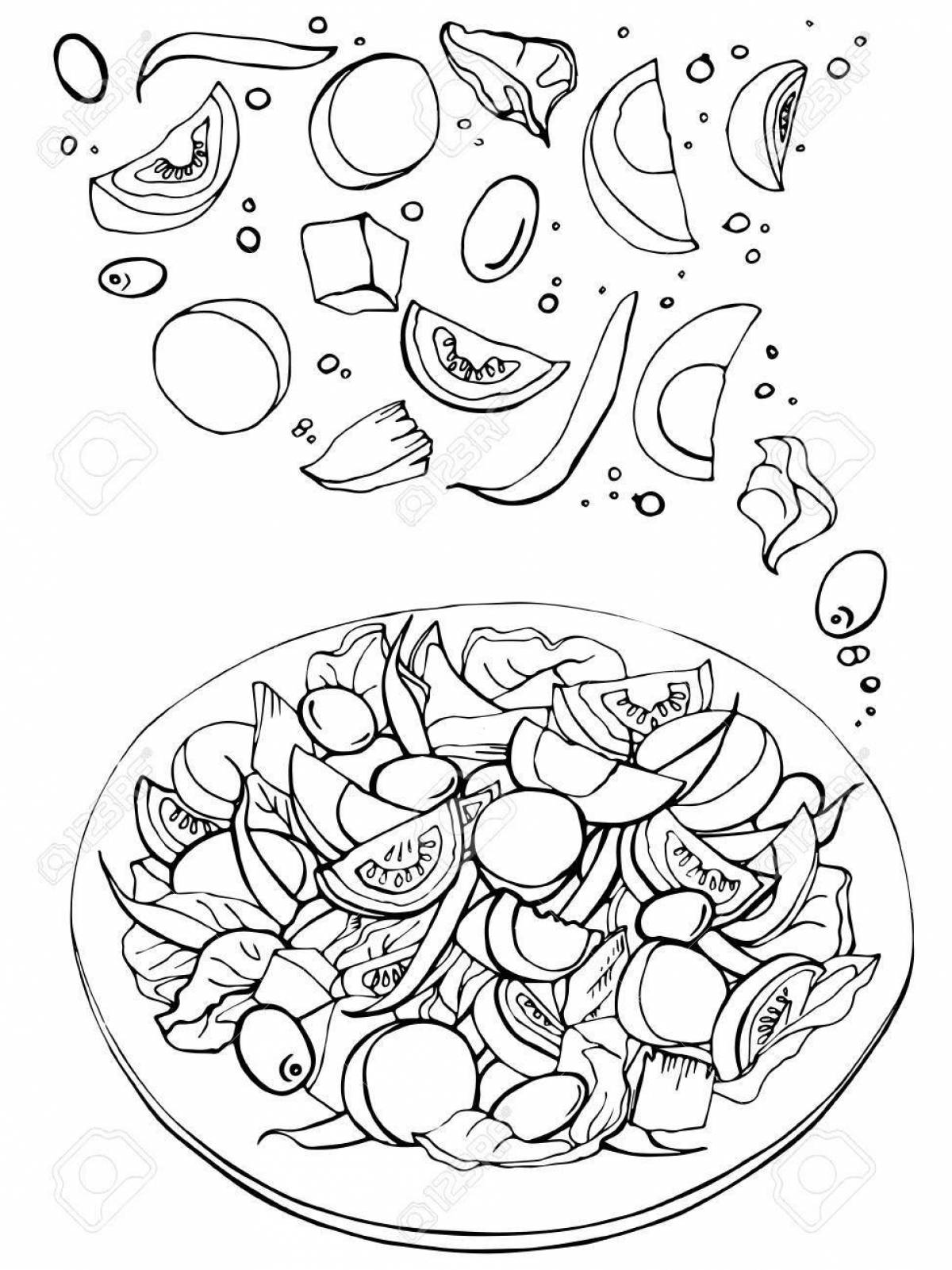 Tempting vegetable salad coloring page