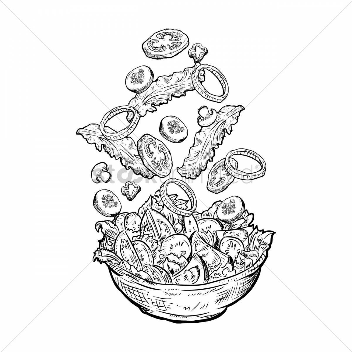 Coloring page salad of juicy vegetables