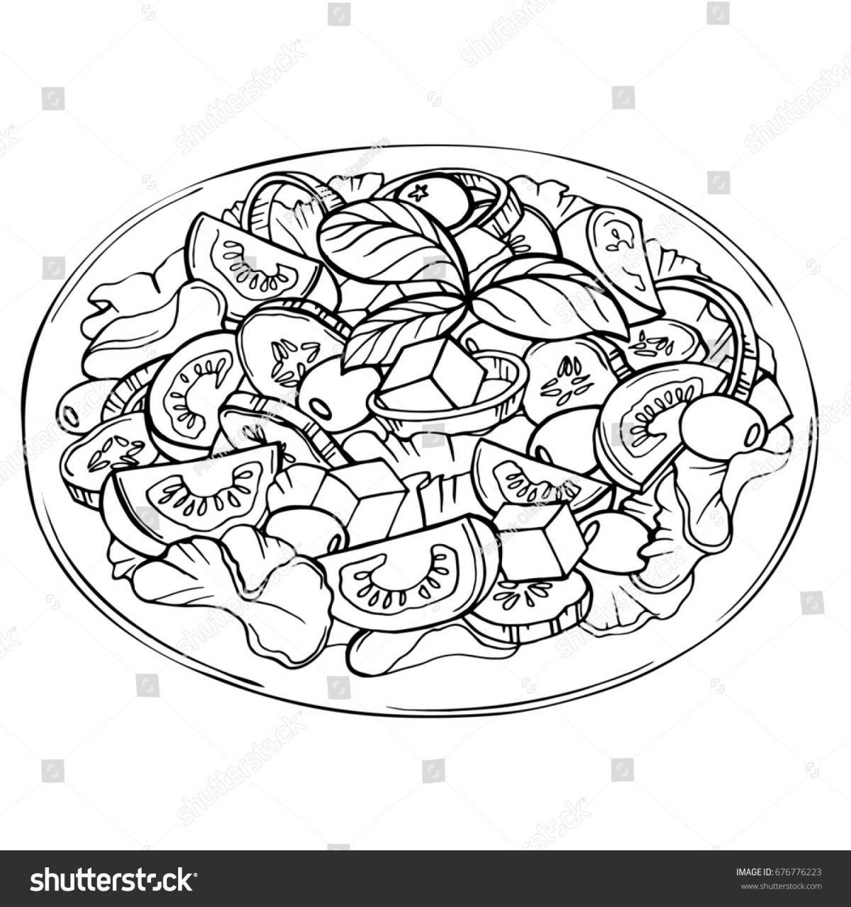 Coloring page vegetable salad with colored stuffing
