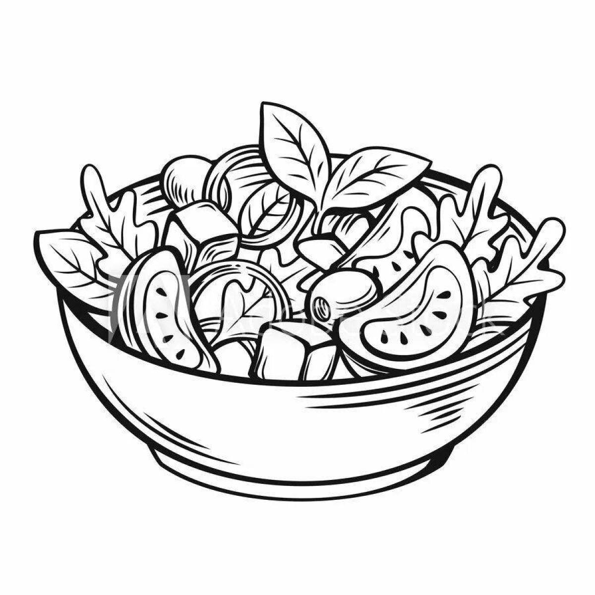 Colour-filled vegetable salad coloring page