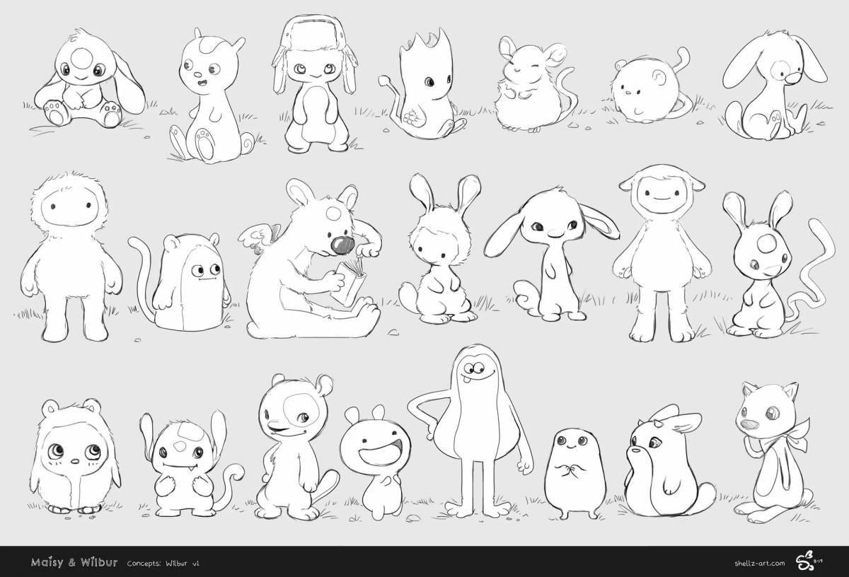 Adorable kawaii animal coloring page