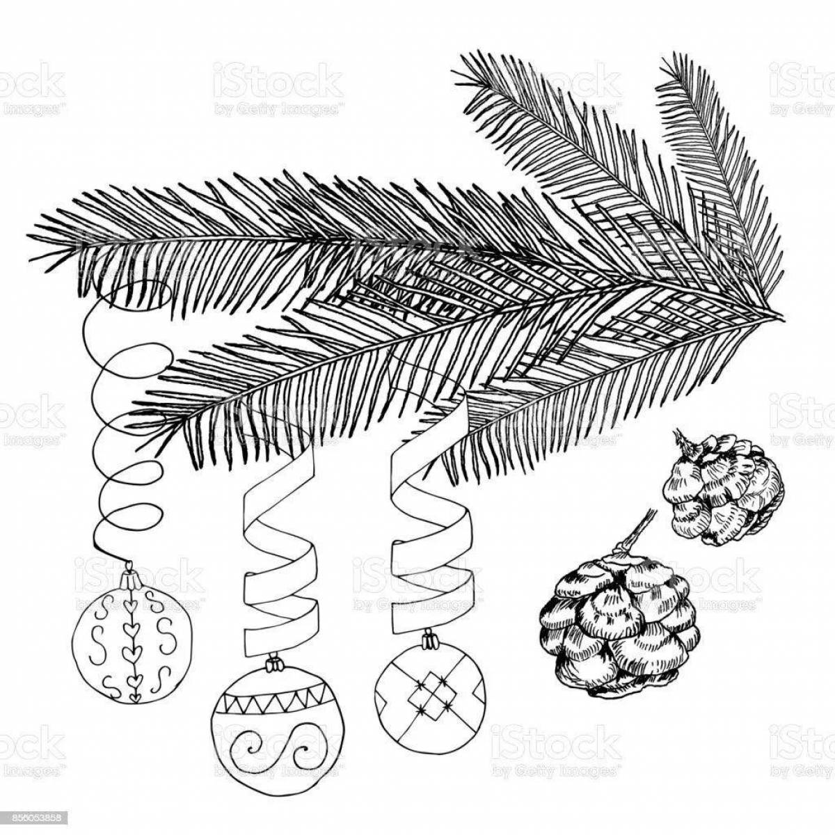 Потрясающая раскраска ветка рождественской елки