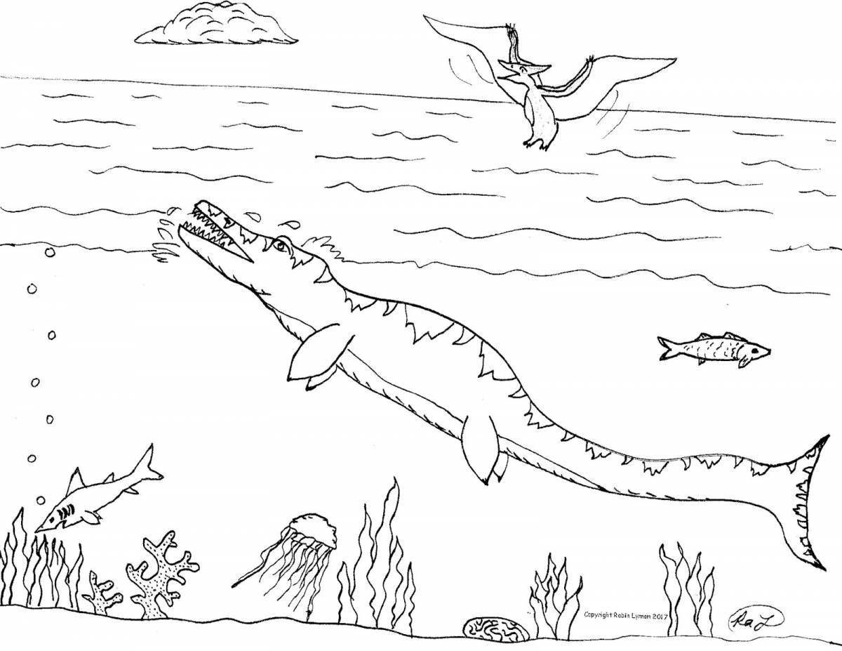 Colorful underwater dinosaur coloring page