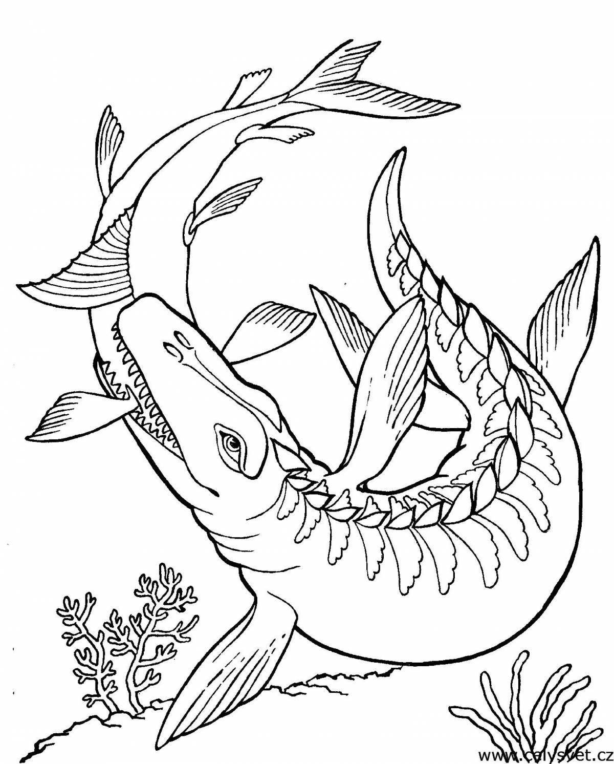 Fantastic underwater dinosaur coloring page