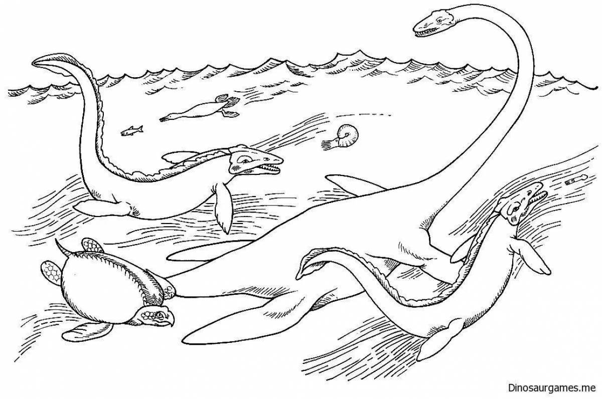 Adorable underwater dinosaur coloring page