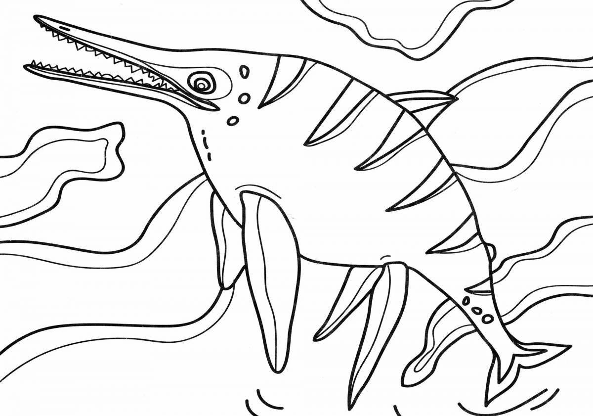 Coloring book shining underwater dinosaur