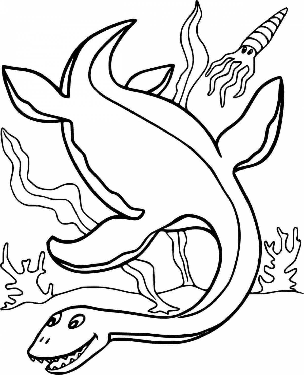 Coloring page happy underwater dinosaur