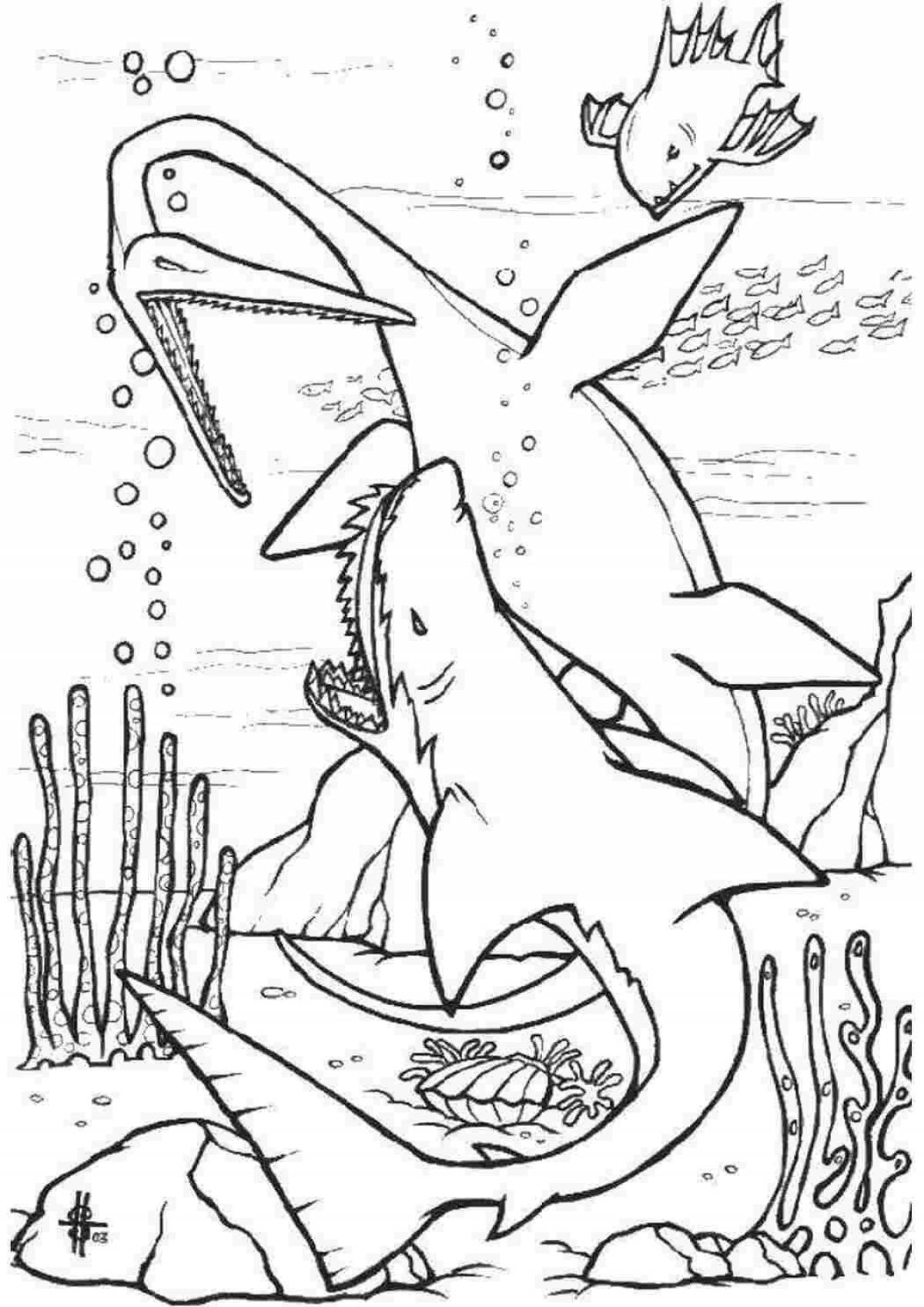 Очаровательный подводный динозавр-раскраска