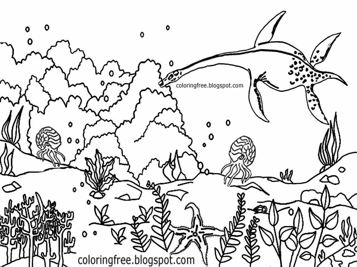 Fabulous underwater dinosaur coloring page