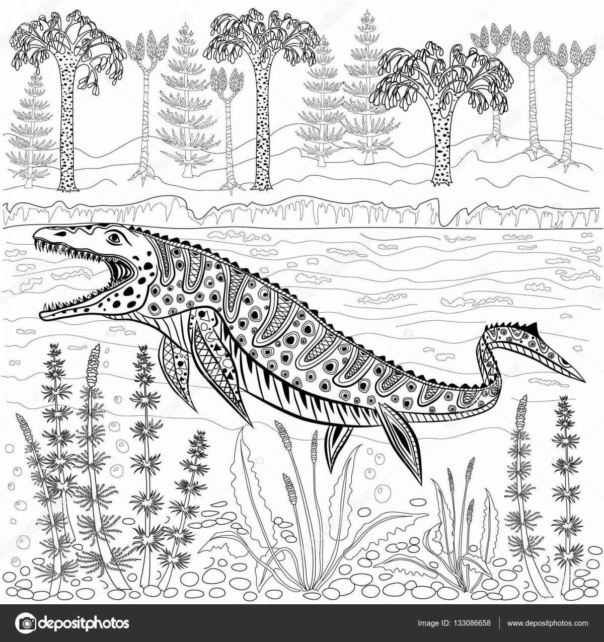Раскраска блестящий подводный динозавр