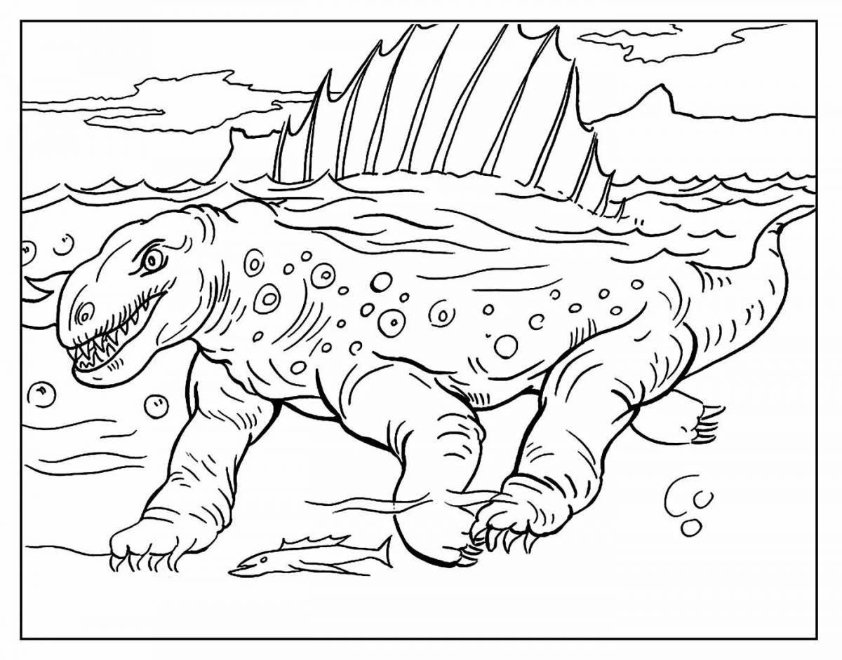 Динамическая раскраска подводного динозавра
