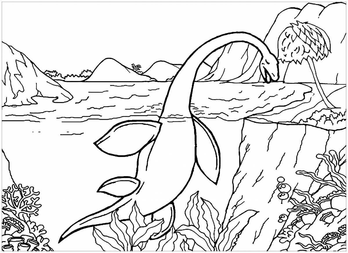 Coloring page elegant underwater dinosaur