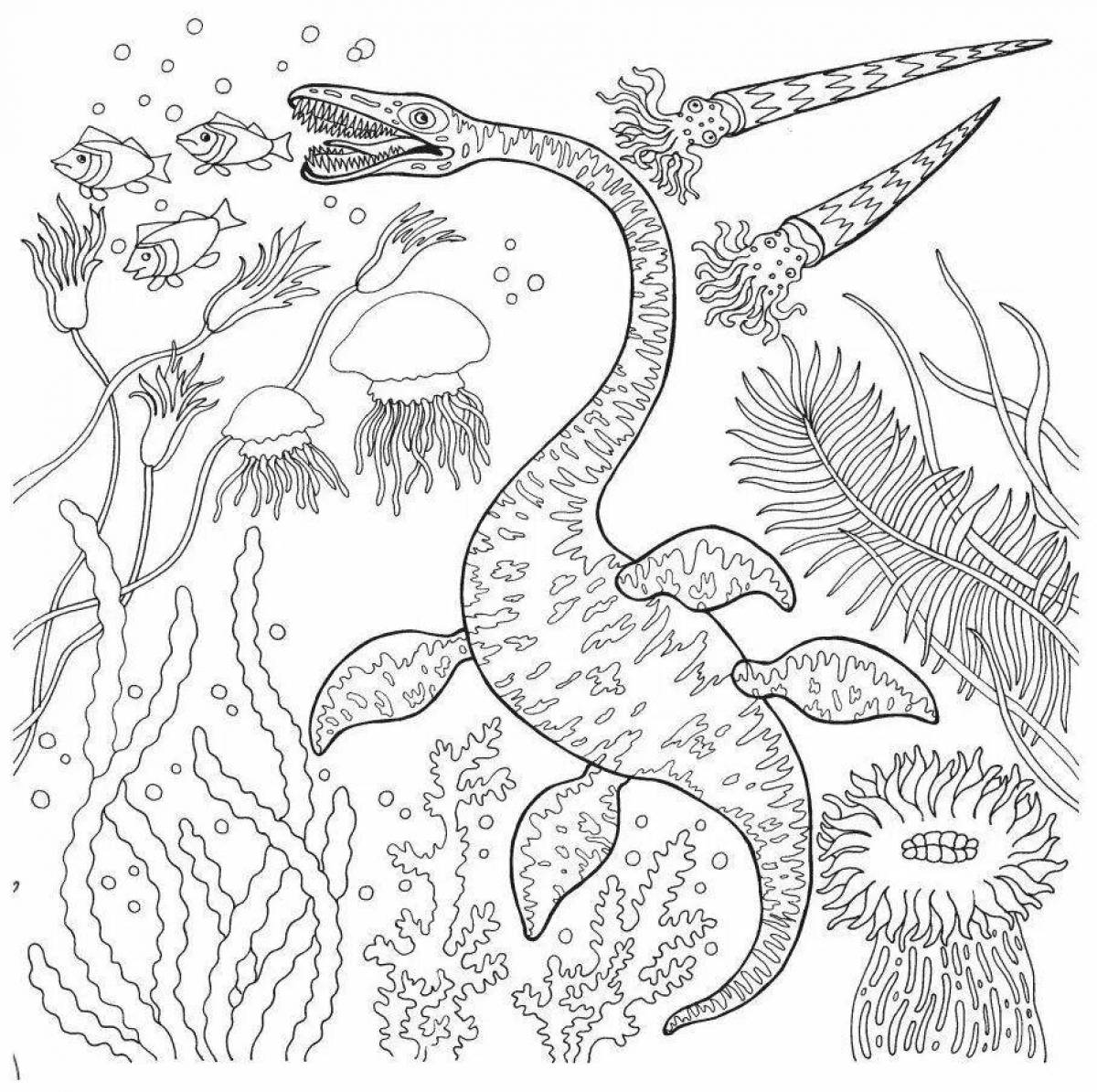 Раскраска мечтательный подводный динозавр