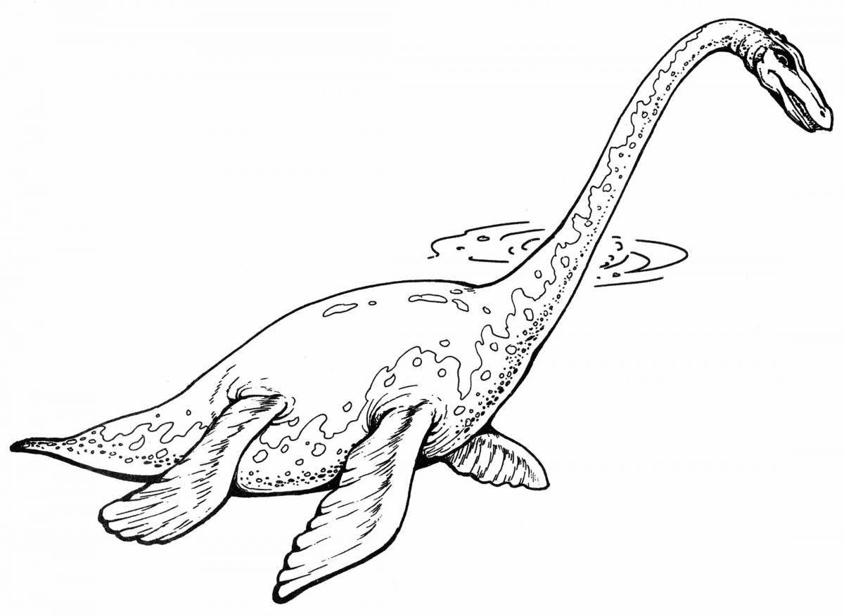 Surreal underwater dinosaur coloring page