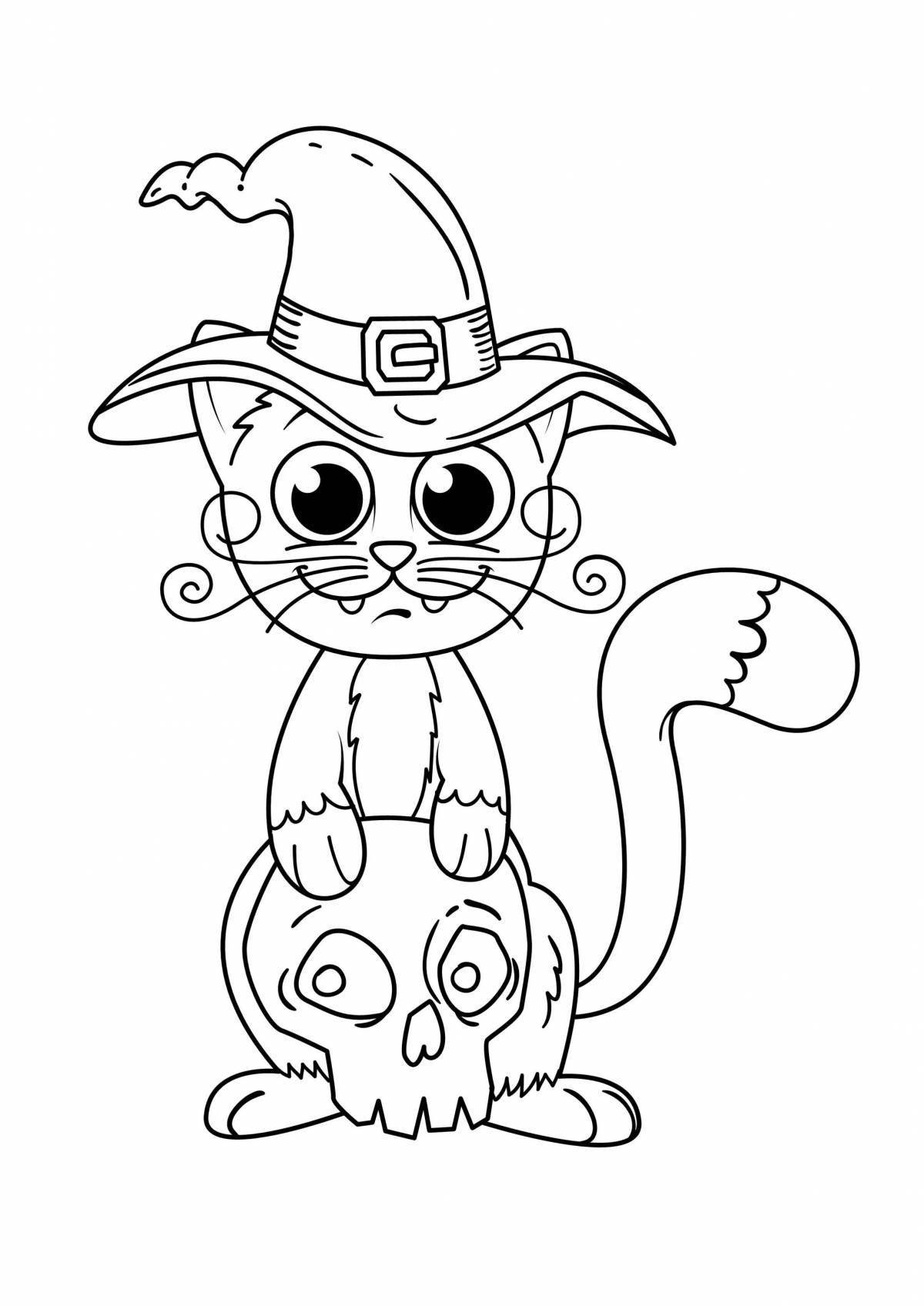 Adorable magical cats coloring page