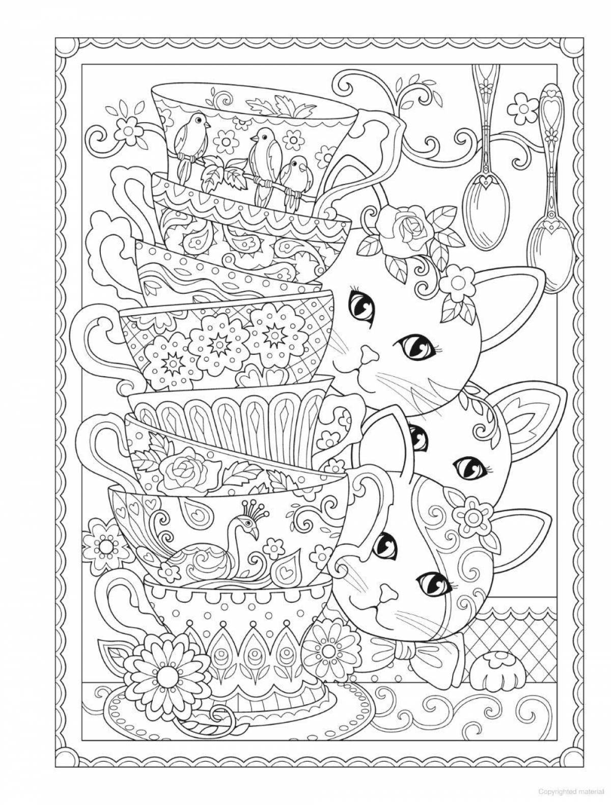 Fancy magical cats coloring page