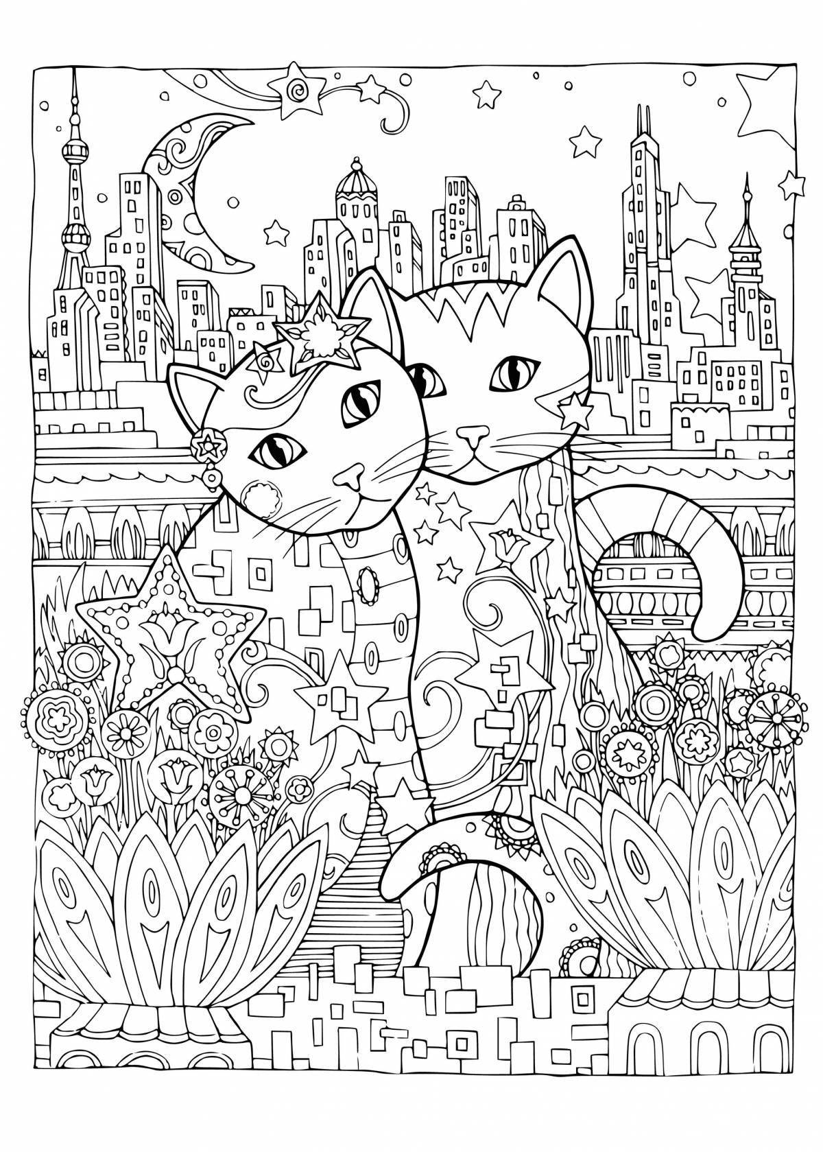 Coloring page elegant magical cats