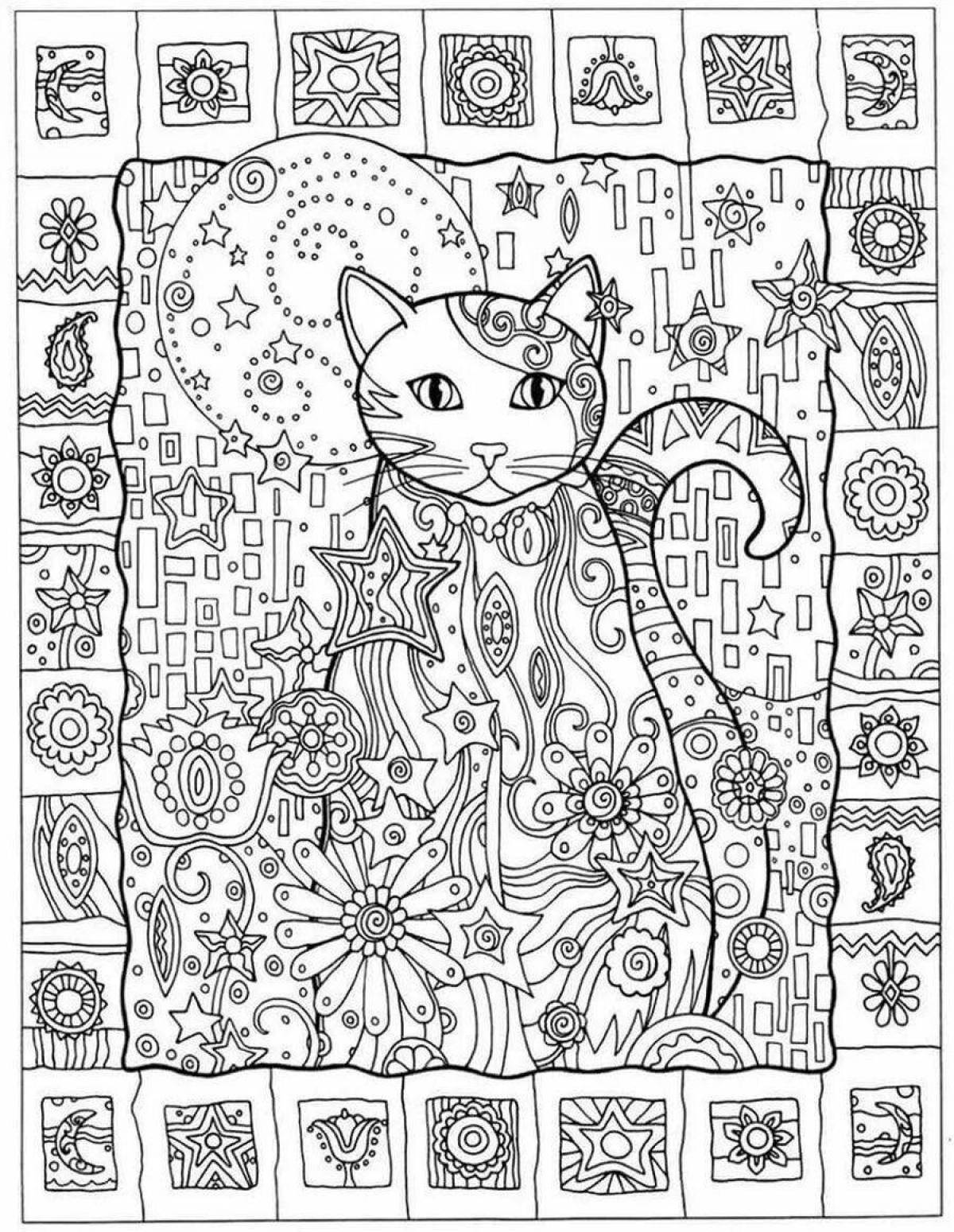 Serene magical cats coloring book