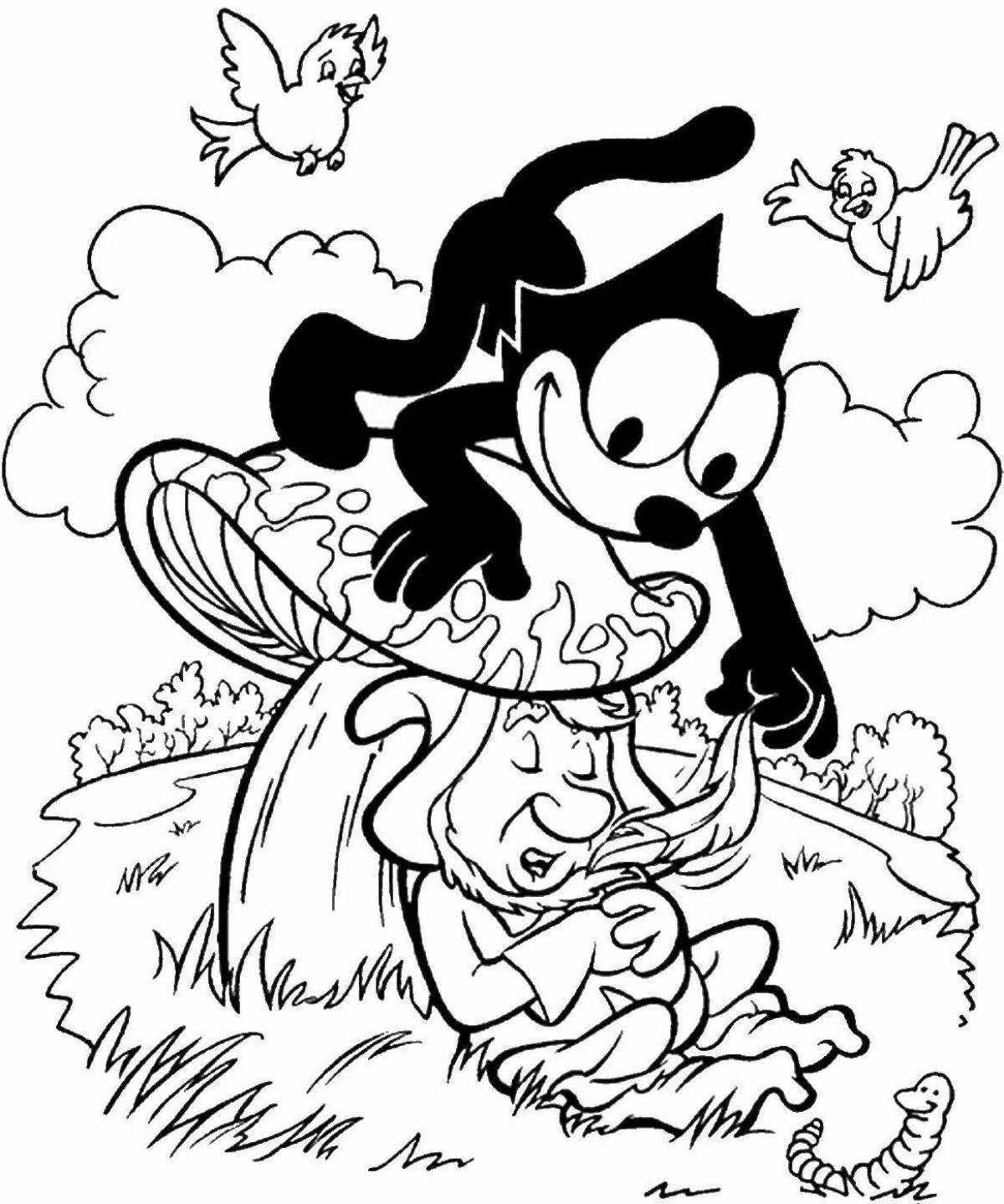 Radiant felix the cat coloring page