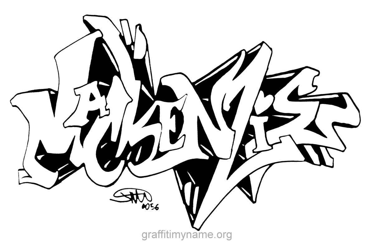 Dynamic graffiti tag coloring page