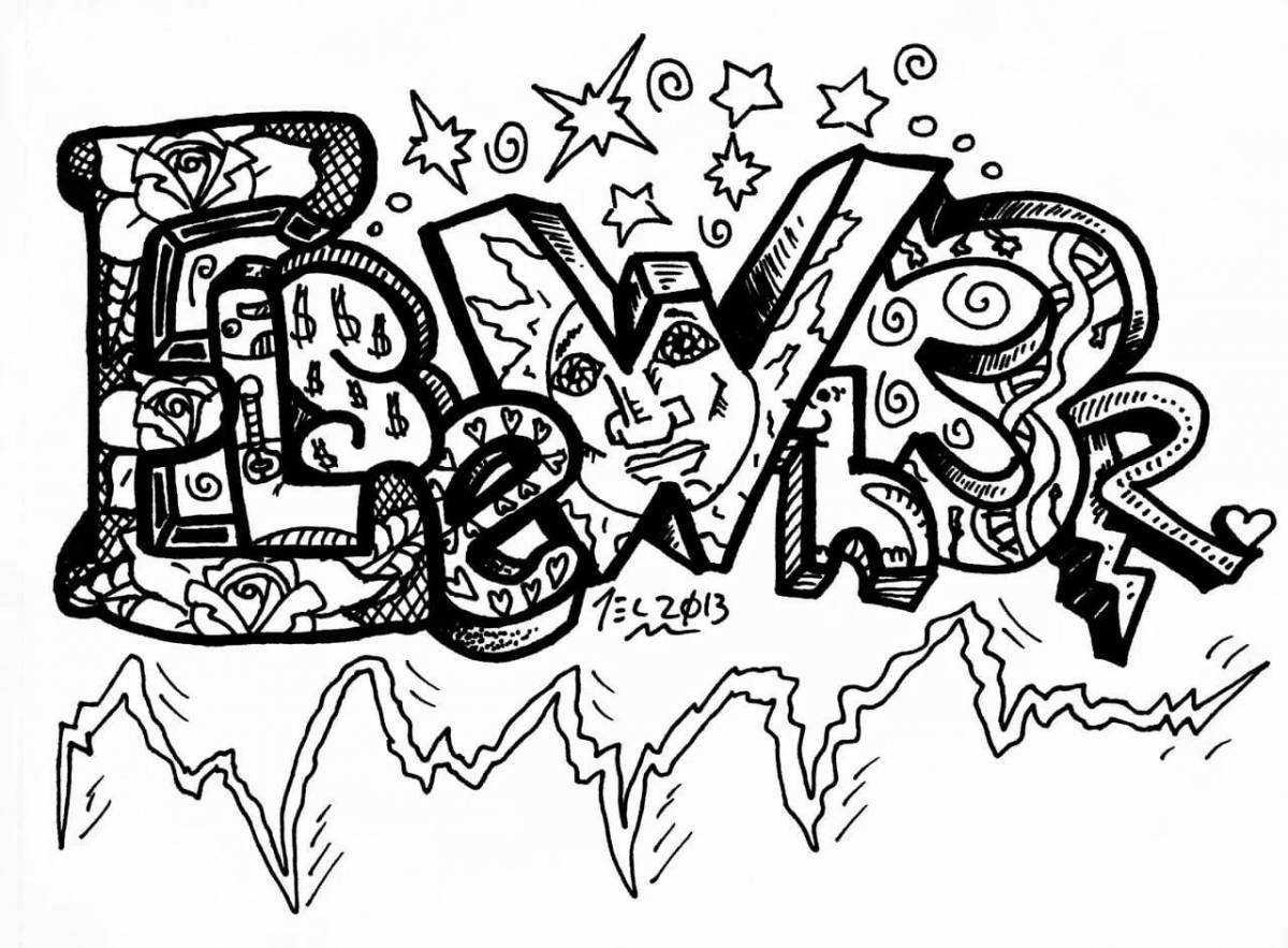 Graffiti tag coloring page with color learning