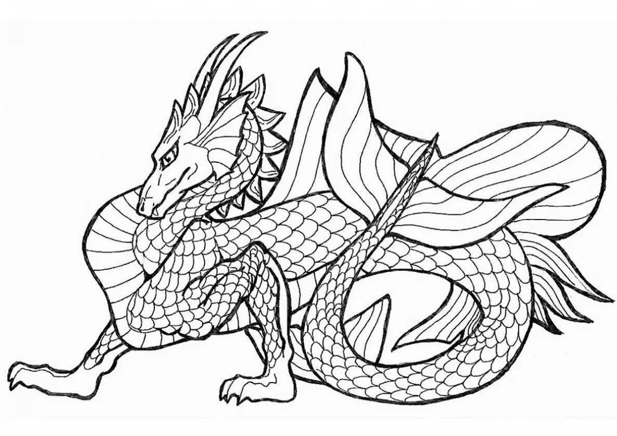 Блестящая страница раскраски водяного дракона