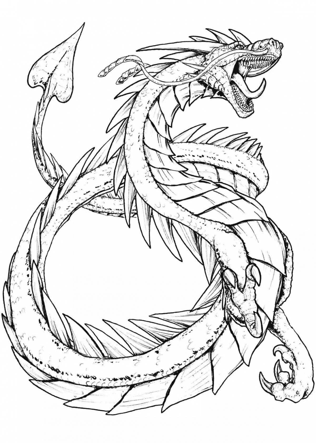 Glowing water dragon coloring page