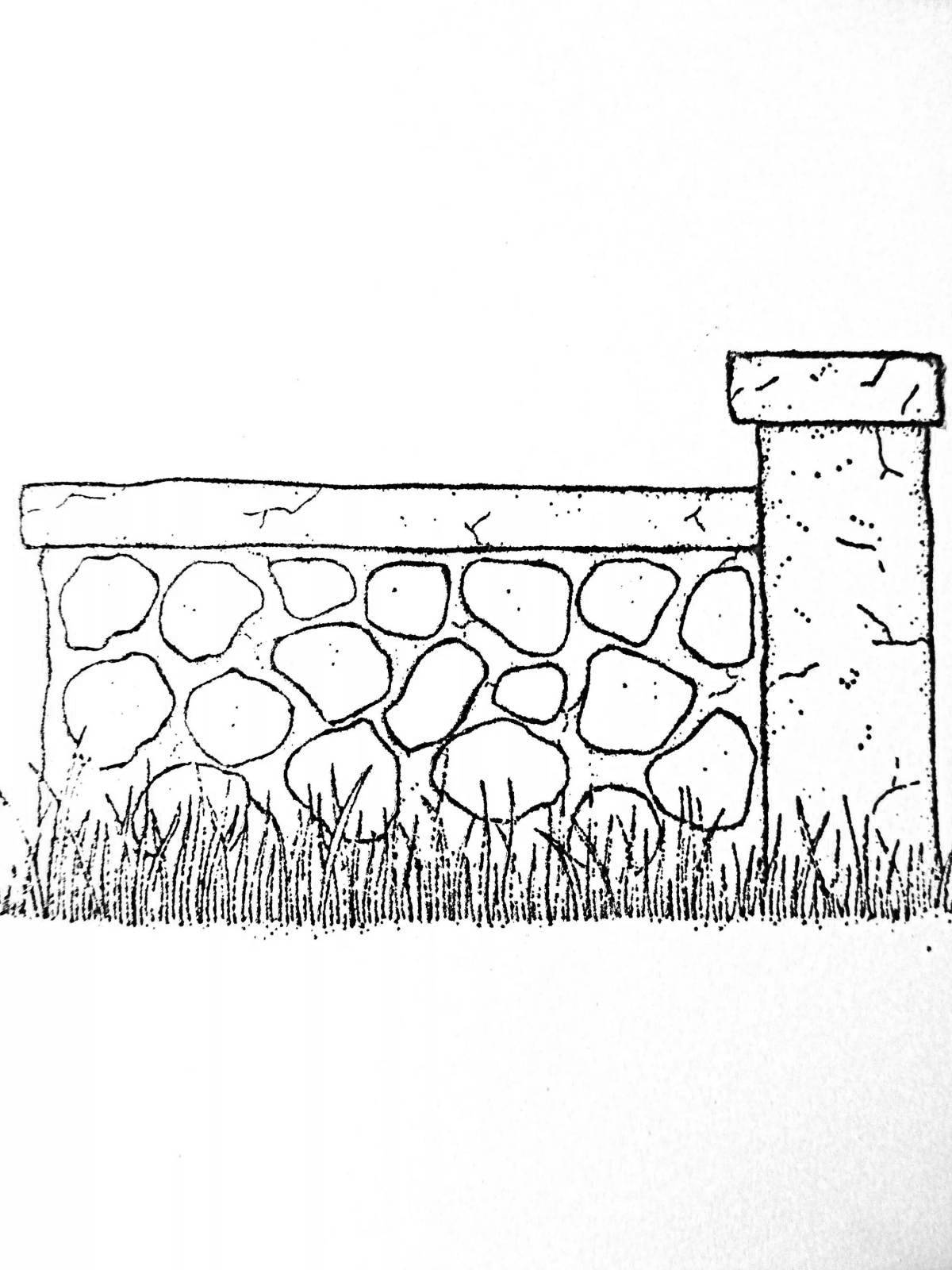 Impressive stone wall coloring page