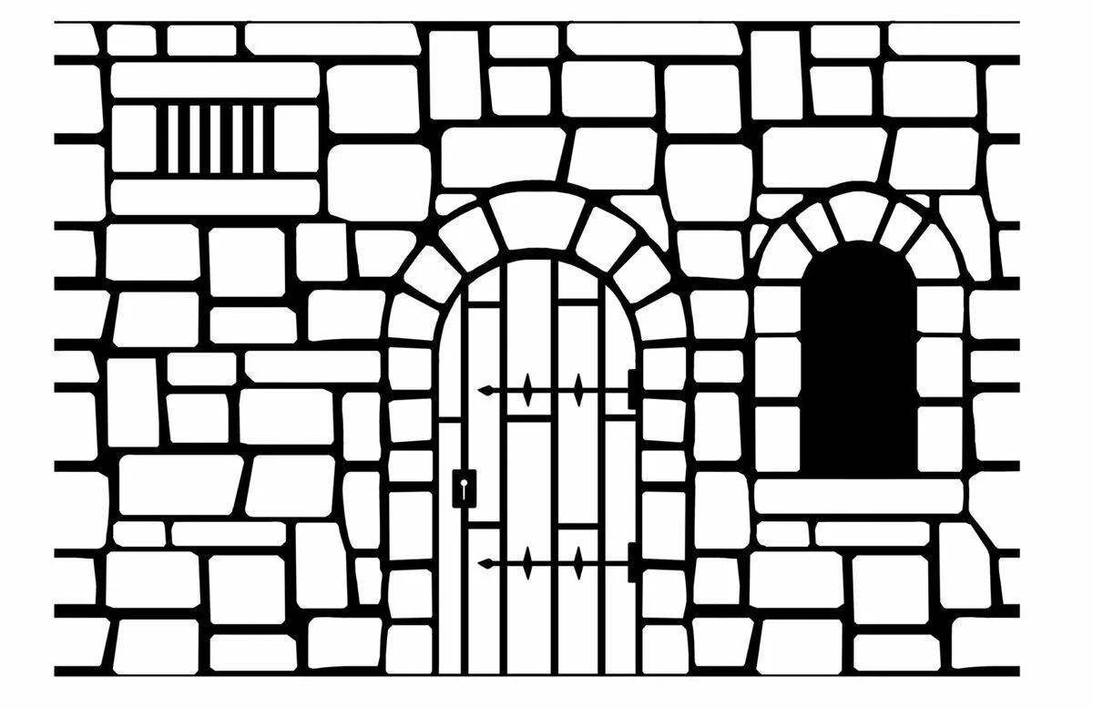 Exquisite stone wall coloring page