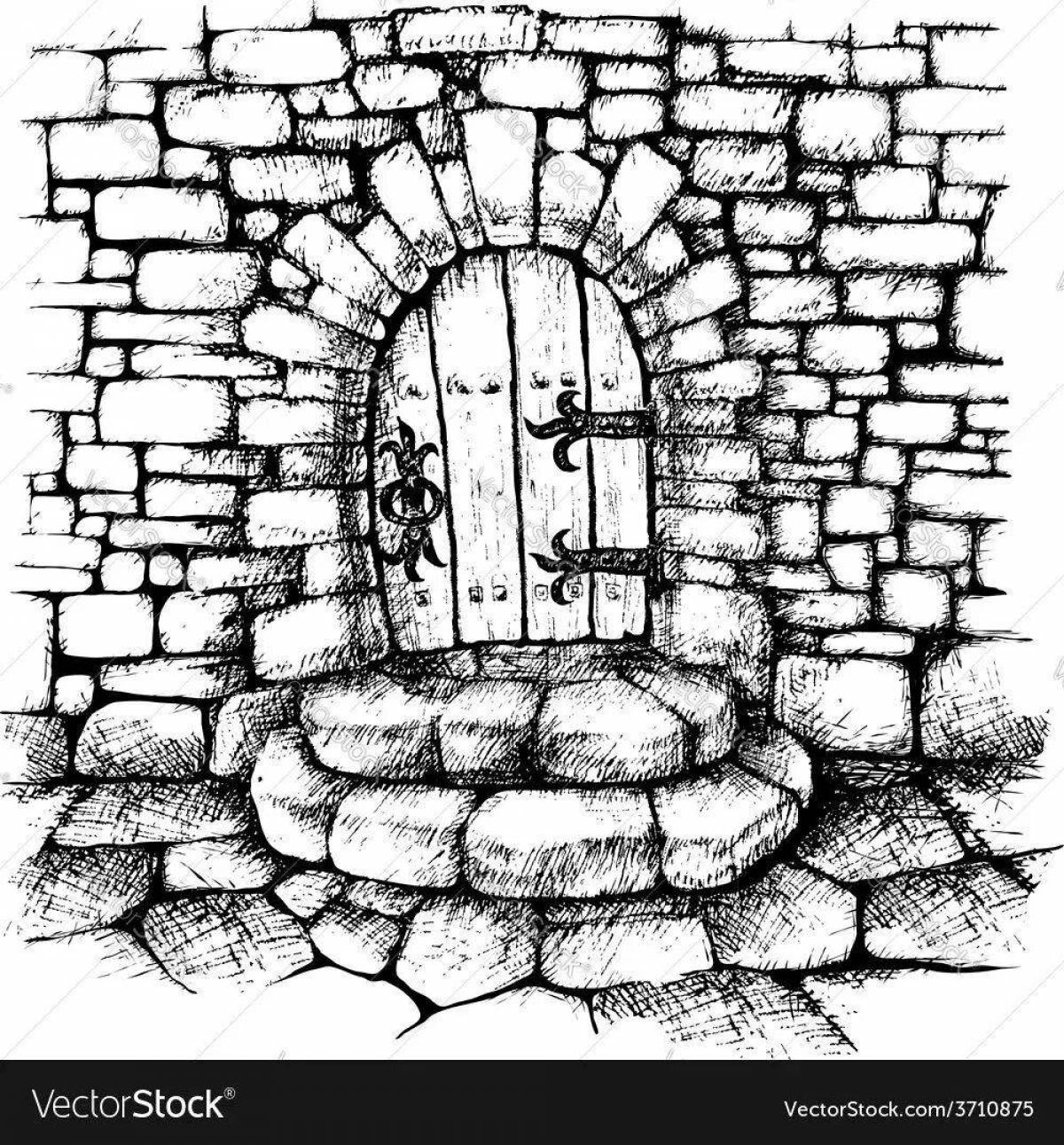 Glowing stone wall coloring page