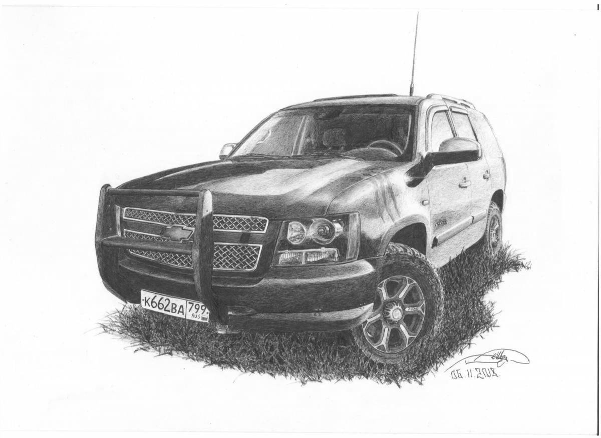 Яркая страница раскраски chevrolet tahoe