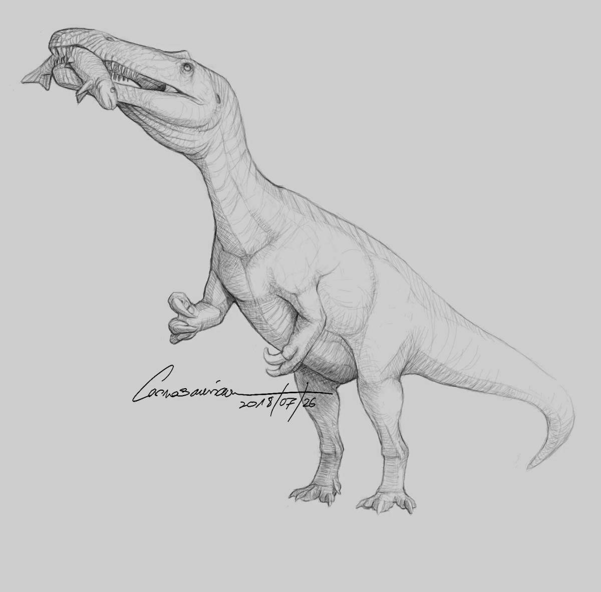 Выдающаяся страница раскраски динозавра барионикса