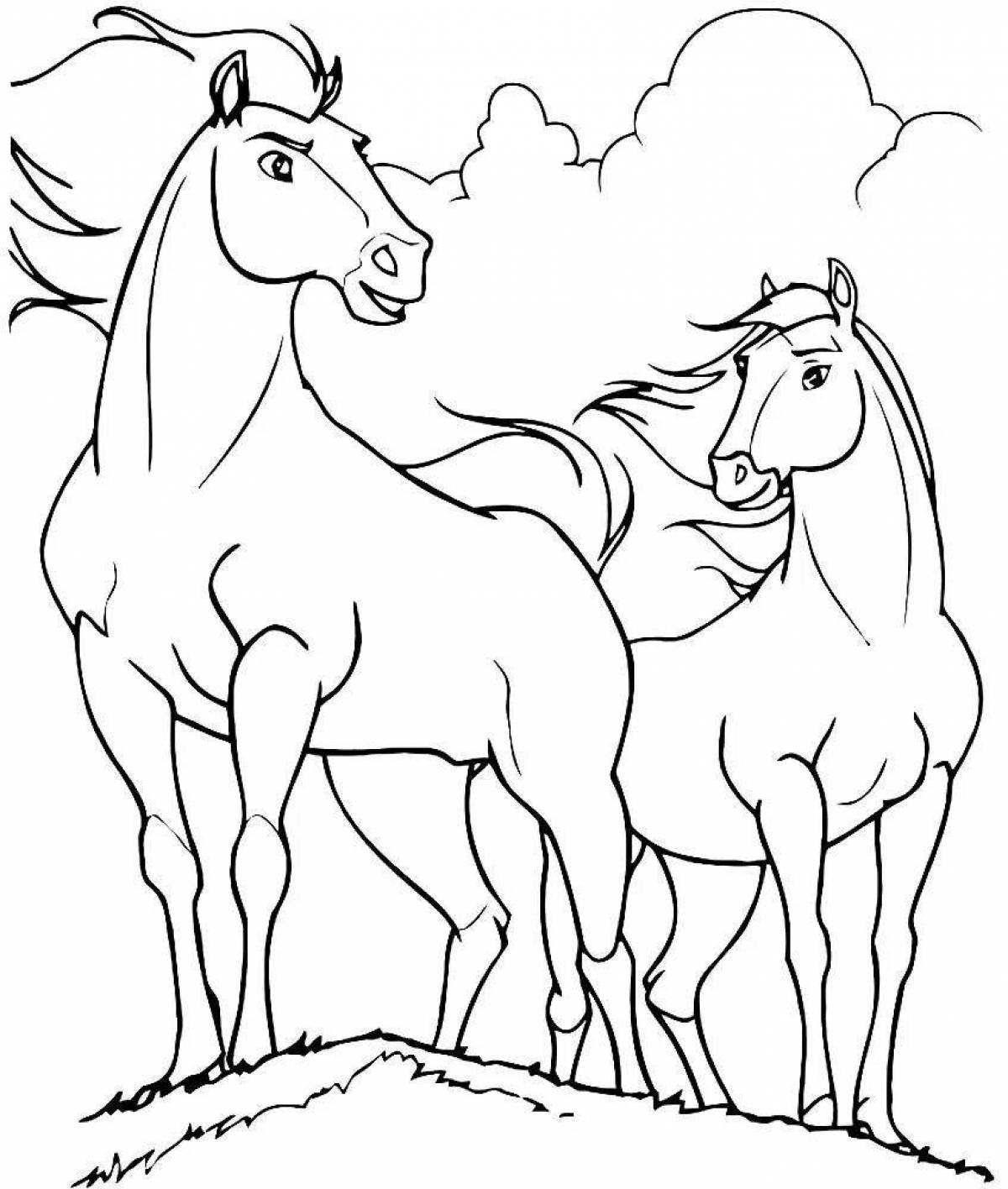 Playful horse family coloring book