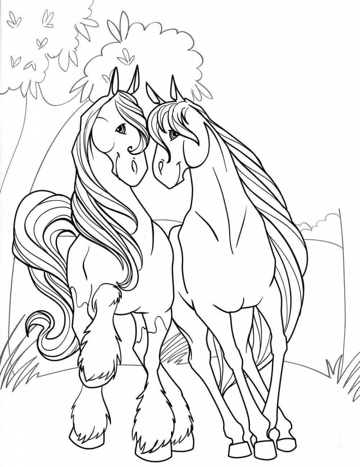 Exquisite horse family coloring book