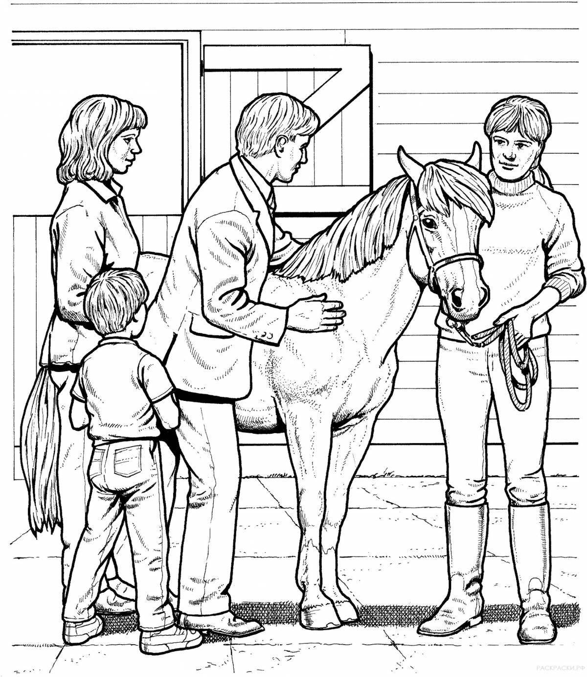 Веселая раскраска семья лошадей