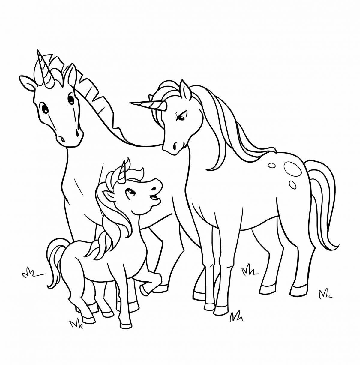 Грандиозная раскраска семья лошадей