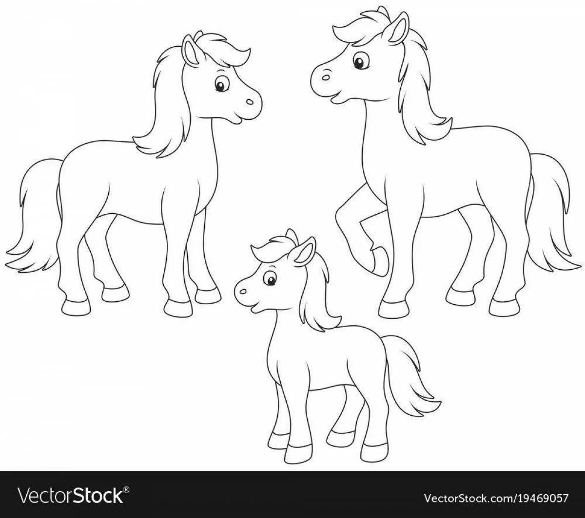 Великолепная раскраска лошадиная семья