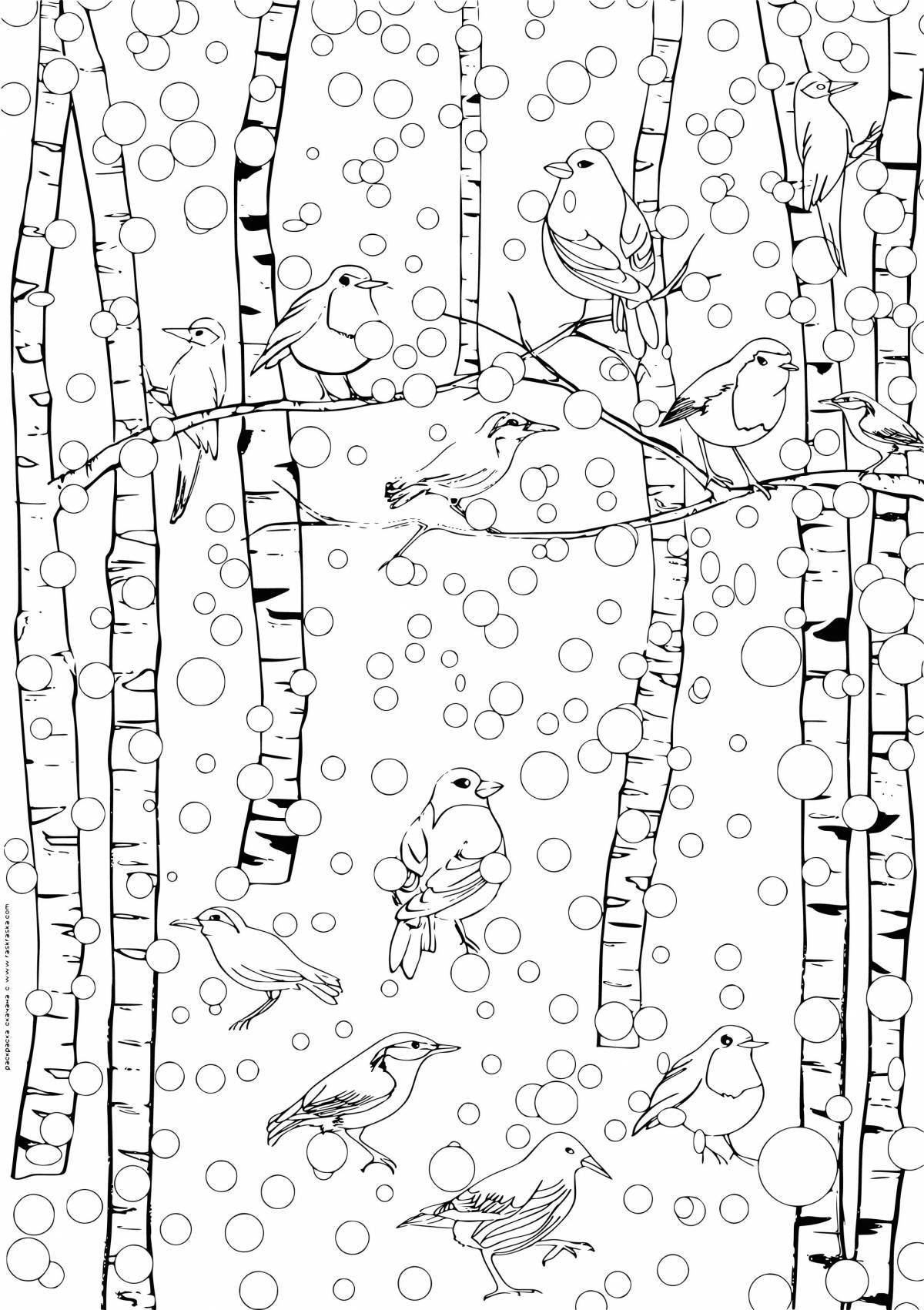 Coloring page elegant winter birch