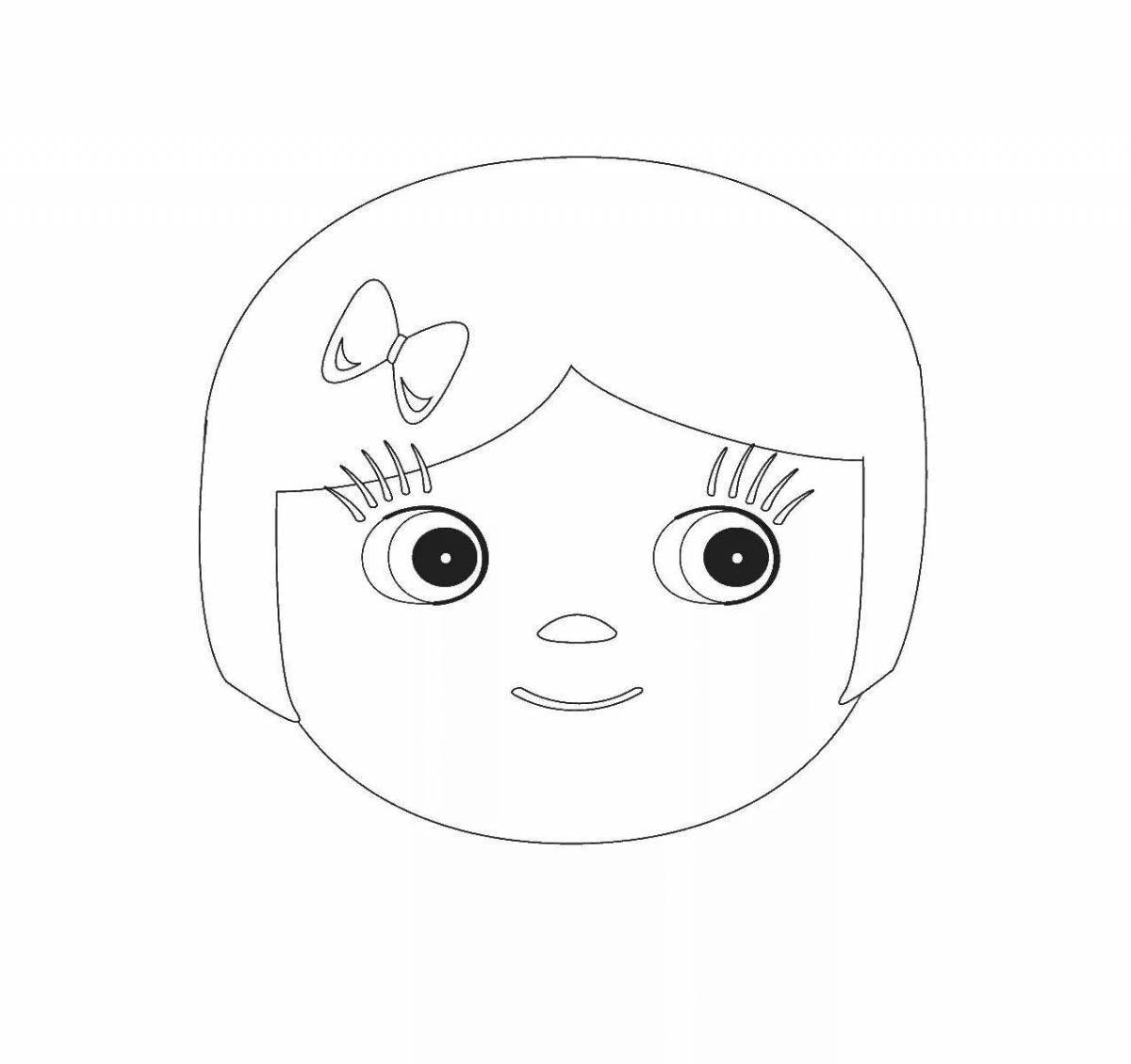 Coloring page of happy doll head